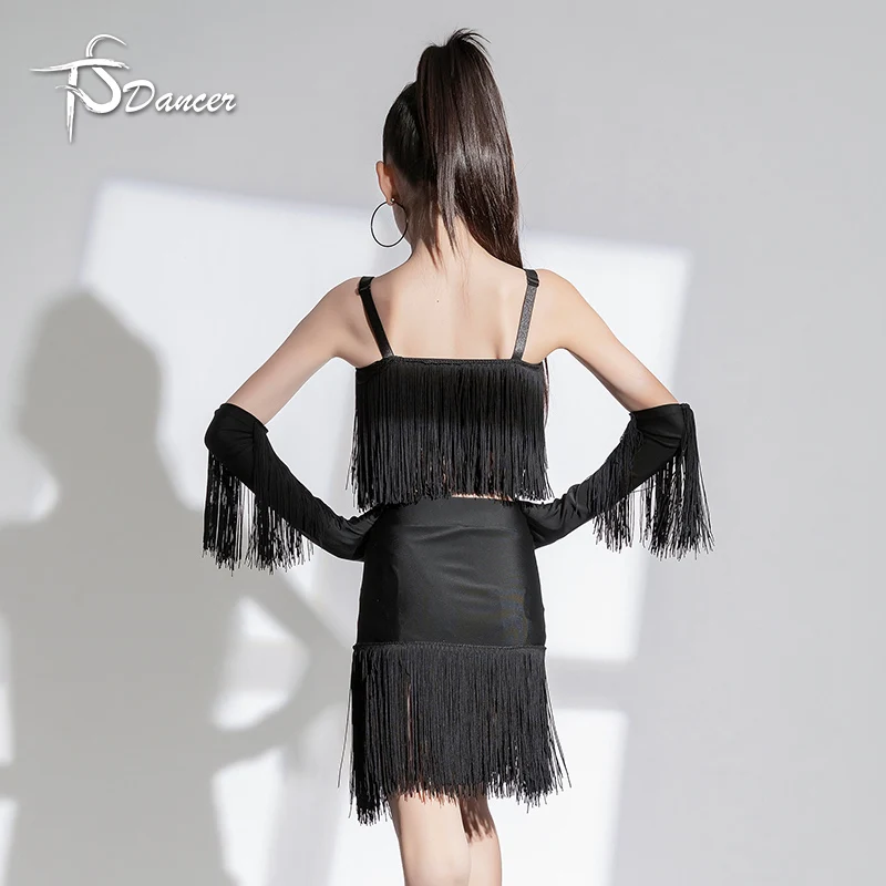 Profesjonalny strój do tańca latynoamerykańskiego, strój konkursowy, strój sceniczny dla dziewcząt, zestaw ze spódnicą z frędzlami