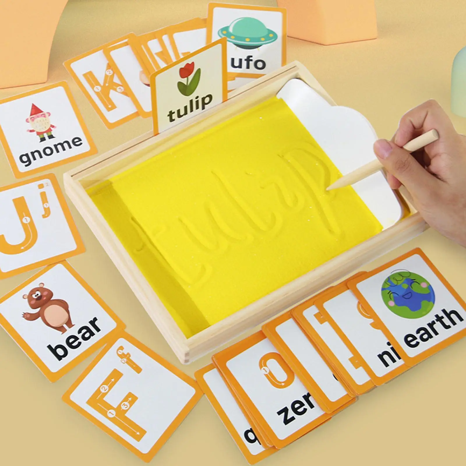 Bandeja de areia montessori, bandeja de areia de madeira com caneta de madeira, letras de rastreamento, brinquedos de aprendizagem precoce, brinquedo de bebê para sala de aula, crianças, escola