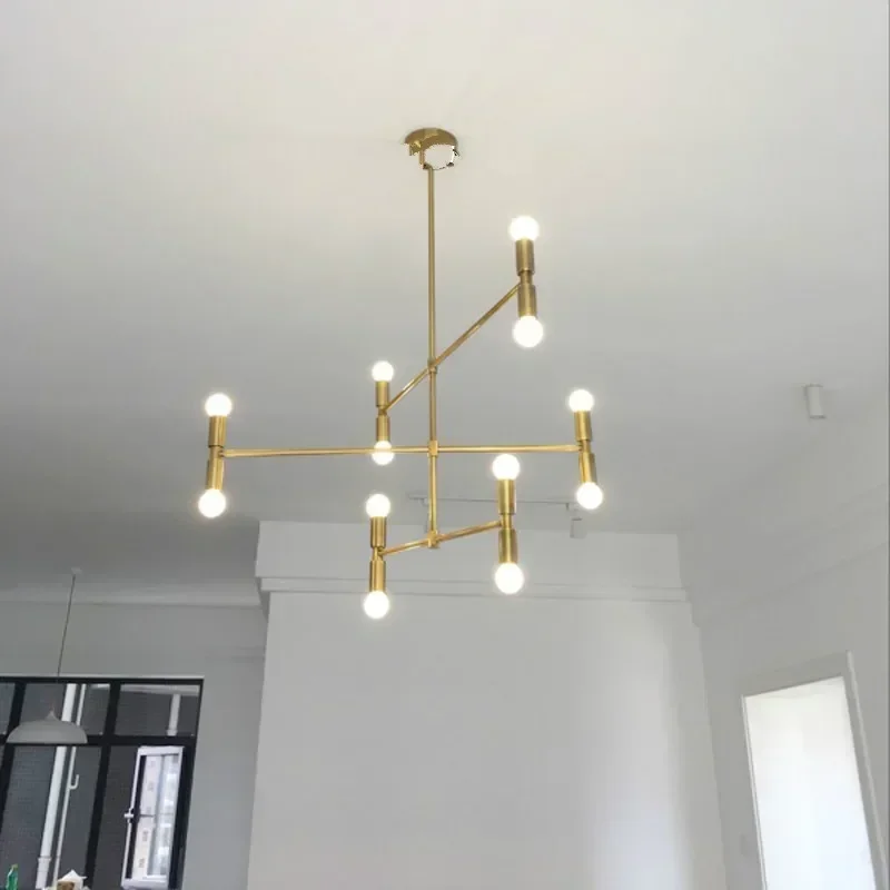 adjustable bronze Modern linear line ceiling chandelier light rotatable gold hanging  lamp for dinning living room foyer