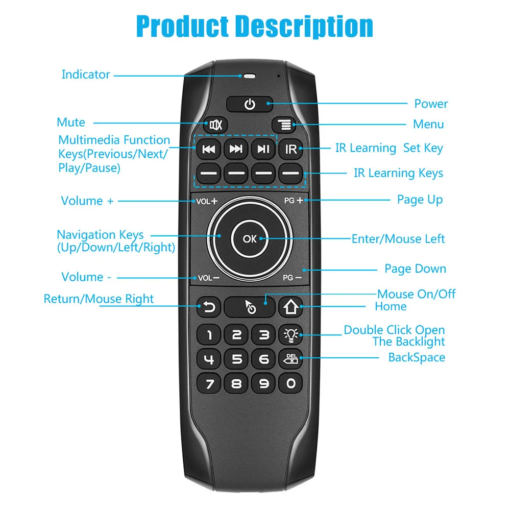 G7BTS Wireless Remote Control Air Mouse Bluetooth-compatible Backlight IR Keyboard 2-IN-1 Bluetooth Key Board Mice TV Controller