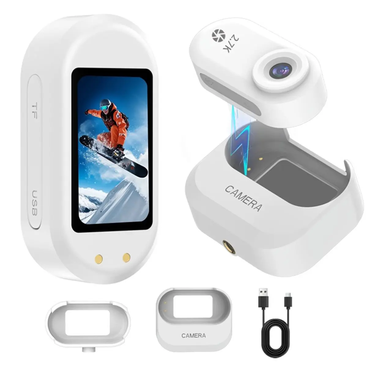 

(BAAY) 2.7K 1.47-дюймовая камера-миниатюра с магнитной зарядкой, HD-видеокамера для домашних животных, повседневный видеорегистратор, камера для активного отдыха, белая