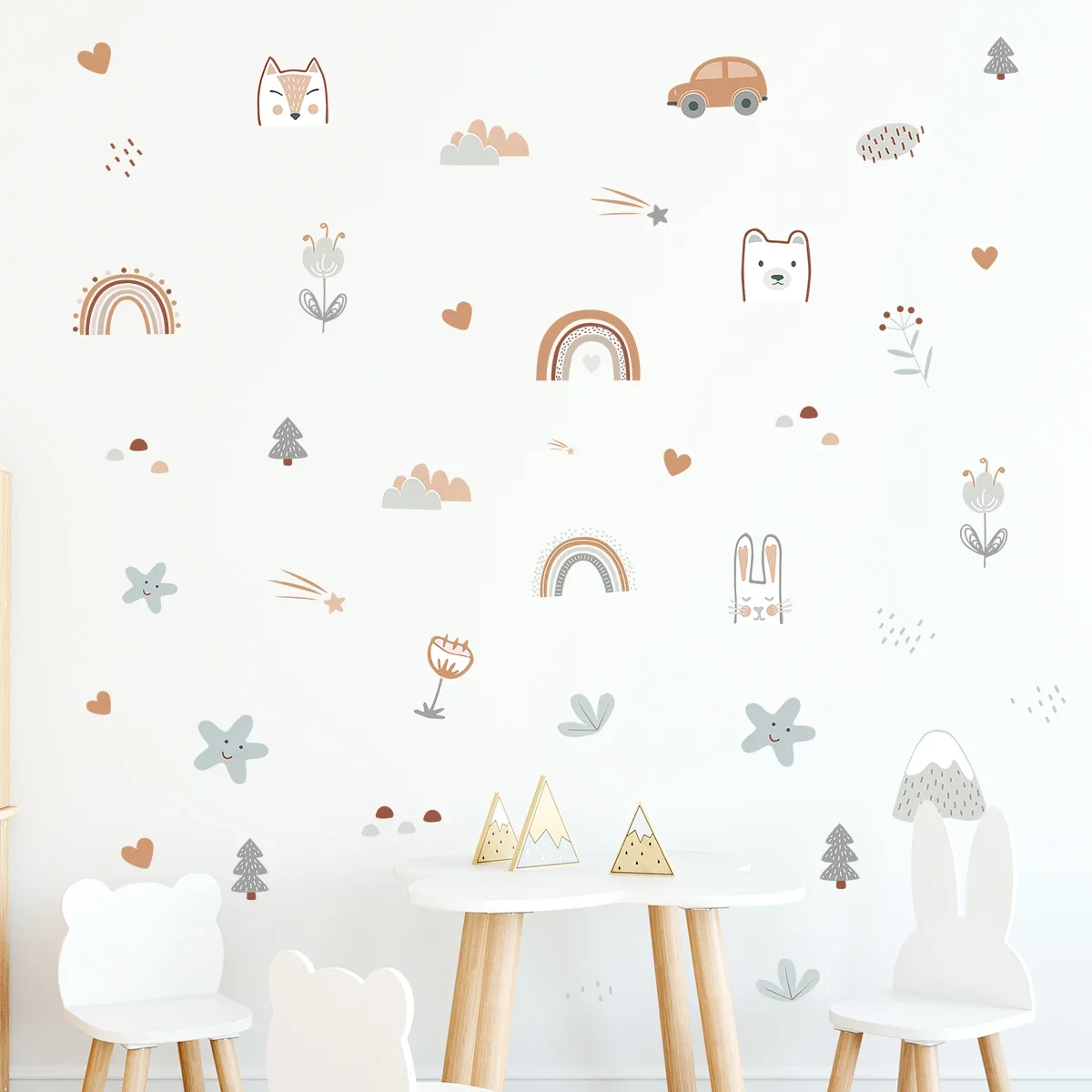 3Pcs Cartoon Flower Animals Wall Sticker for Kids Room Wall Decals Children's Room Decor Bedroom Home Decoration Living Room