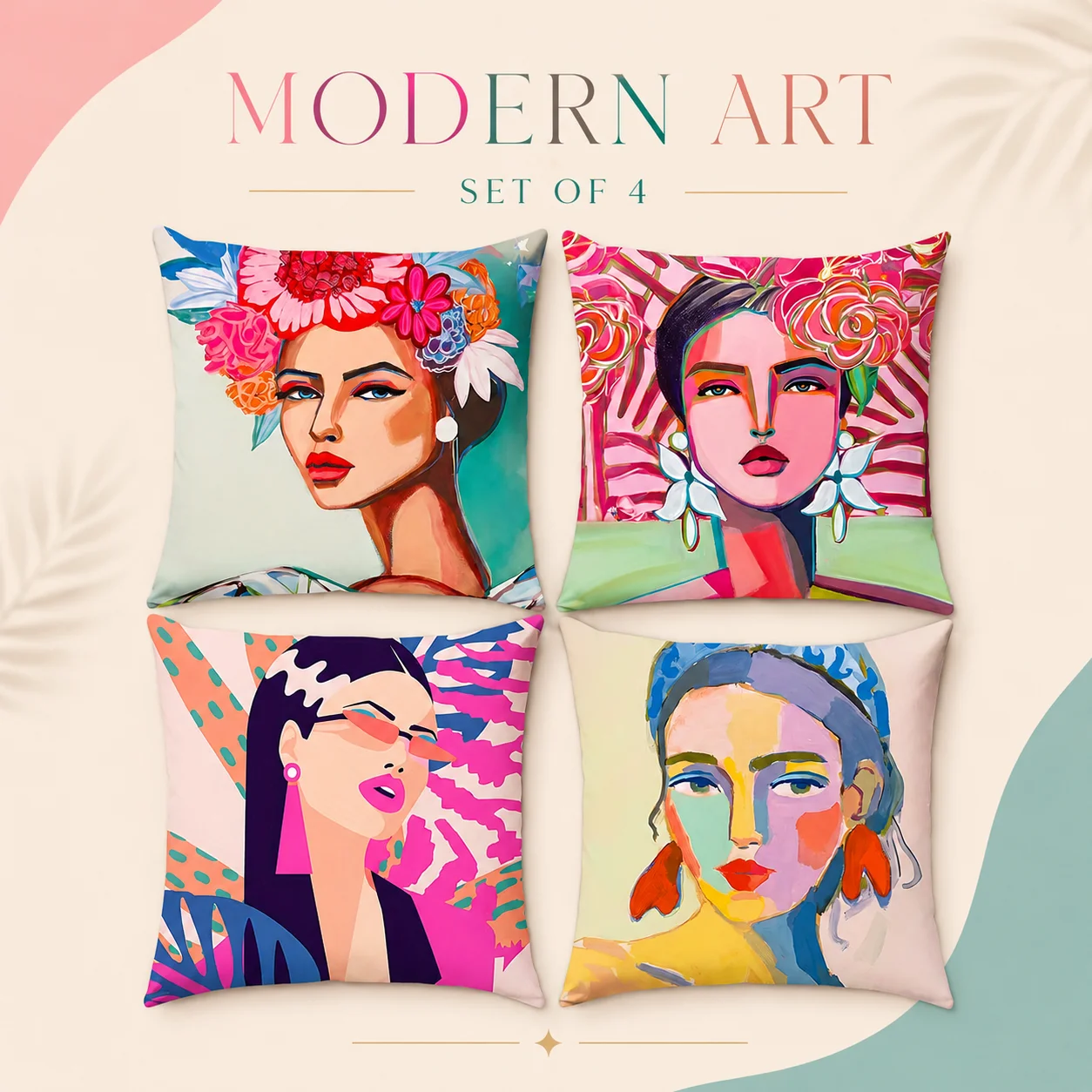

Modern Abstract Female Portrait 2D Flat Printed Peach Skin Cushion Cover Set Of 4 Colorful Pop Art Throw Pillow Case Sofa Decor