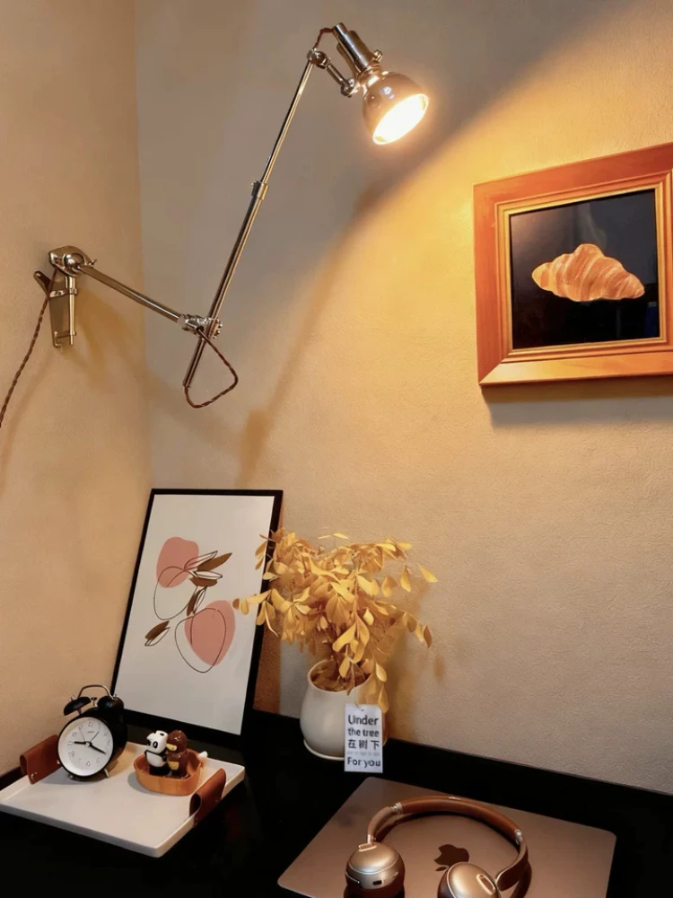 Industrial style retro long pole telescopic wall lamp, bedside bedroom, study, workbench, Bauhaus folding reading lamp