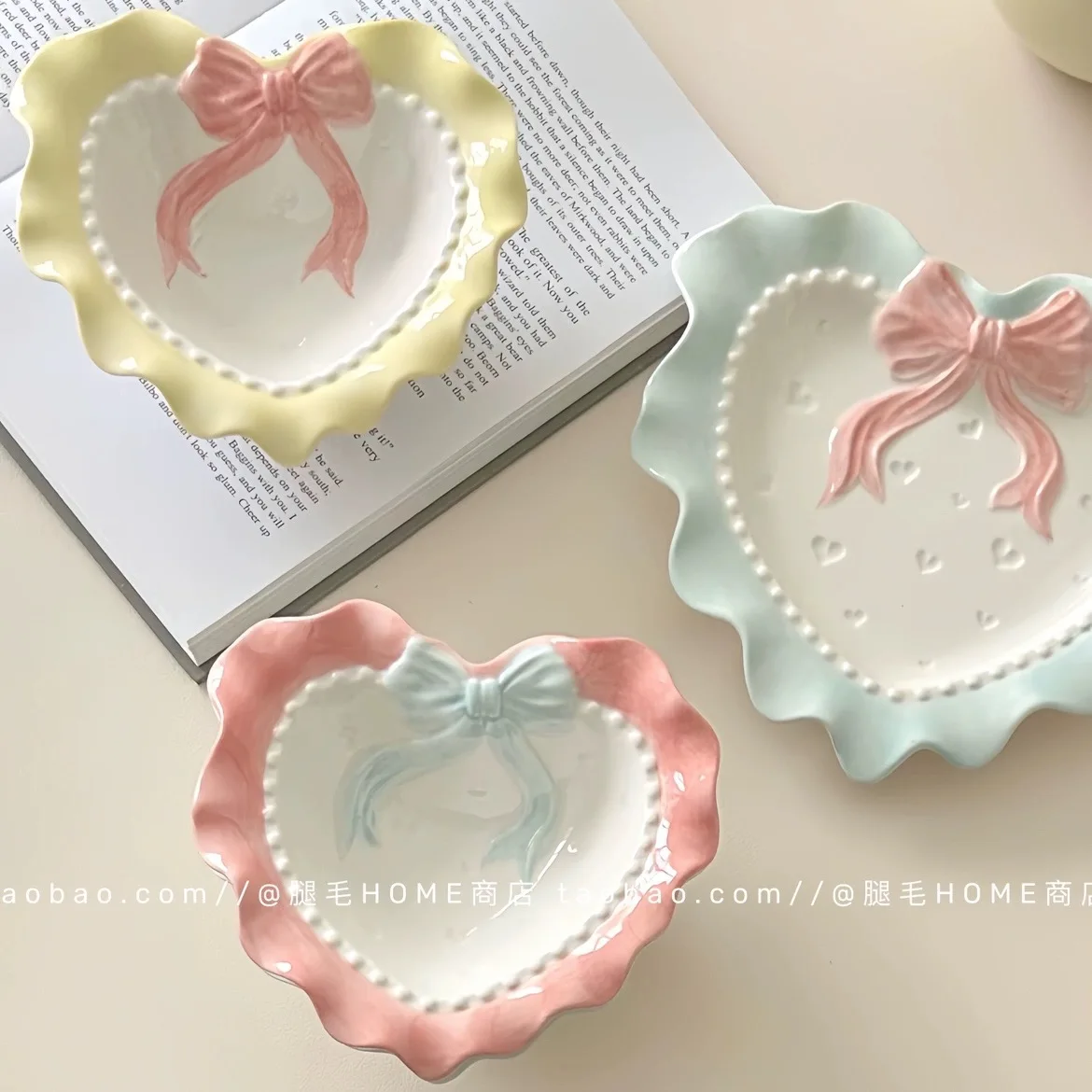 

ins girl heart hand-painted love bow lace ceramic tableware cute rice bowl dinner plate dessert bowl breakfast plate