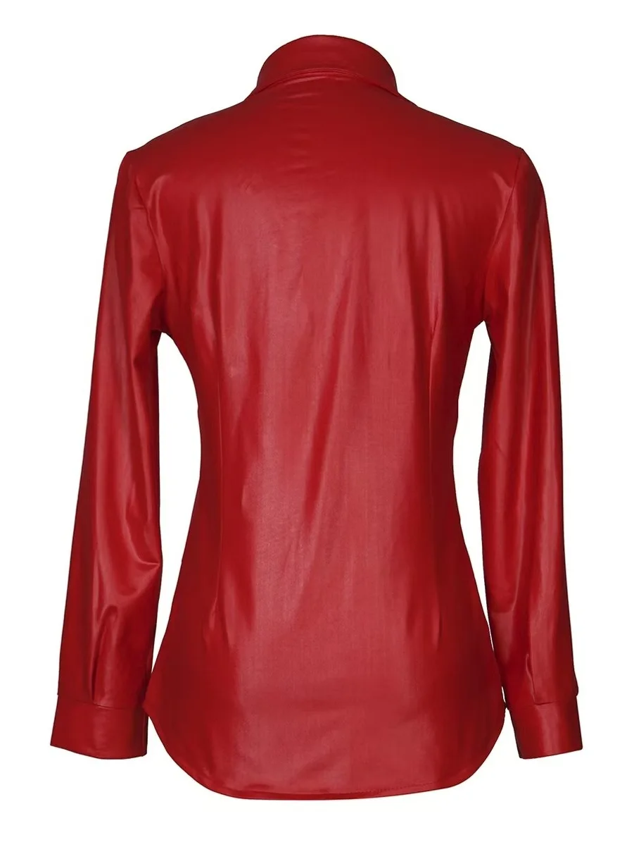 Femmes longue Sve PU cuir irt Jaet confortable coupe ample Faionable décontracté Sle avec poitrine ket tissu Polyester