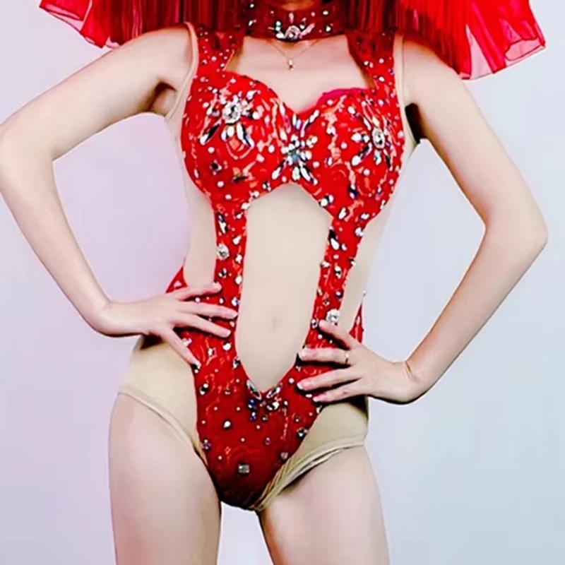Sexy drążone body z kryształami górskimi ubrania do tańca do klubu nocnego Bar Gogo Dancewear Drag kostium królowej strój karnawałowy VDB6751