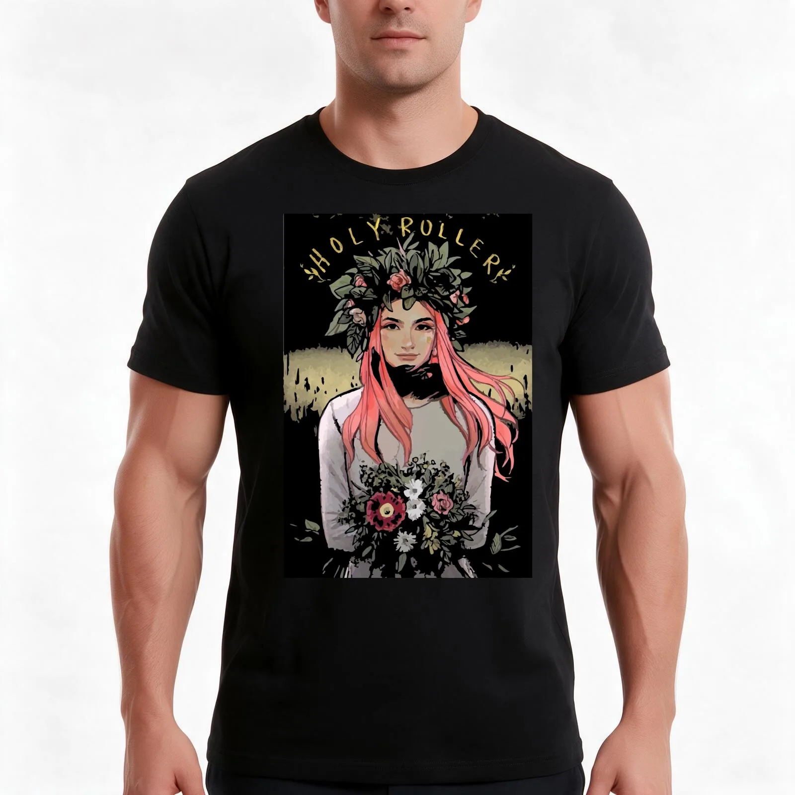 holly roller T-Shirt, Summer Casual Cotton Tee, Oversized Streetwear Tops, Vintage Graphic Print, Loose Fit Short Sleeve