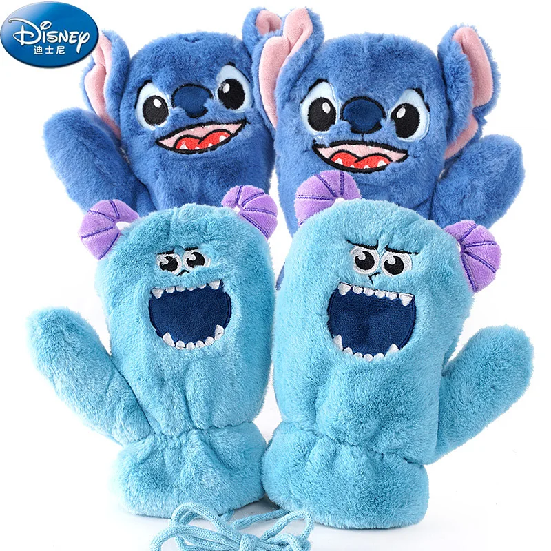 Disney Stitch Children Padded Gloves Winter Warm Hanging Neck Gloves 2-10 Years Old Children Cartoon Warm Gloves Birthday Gift