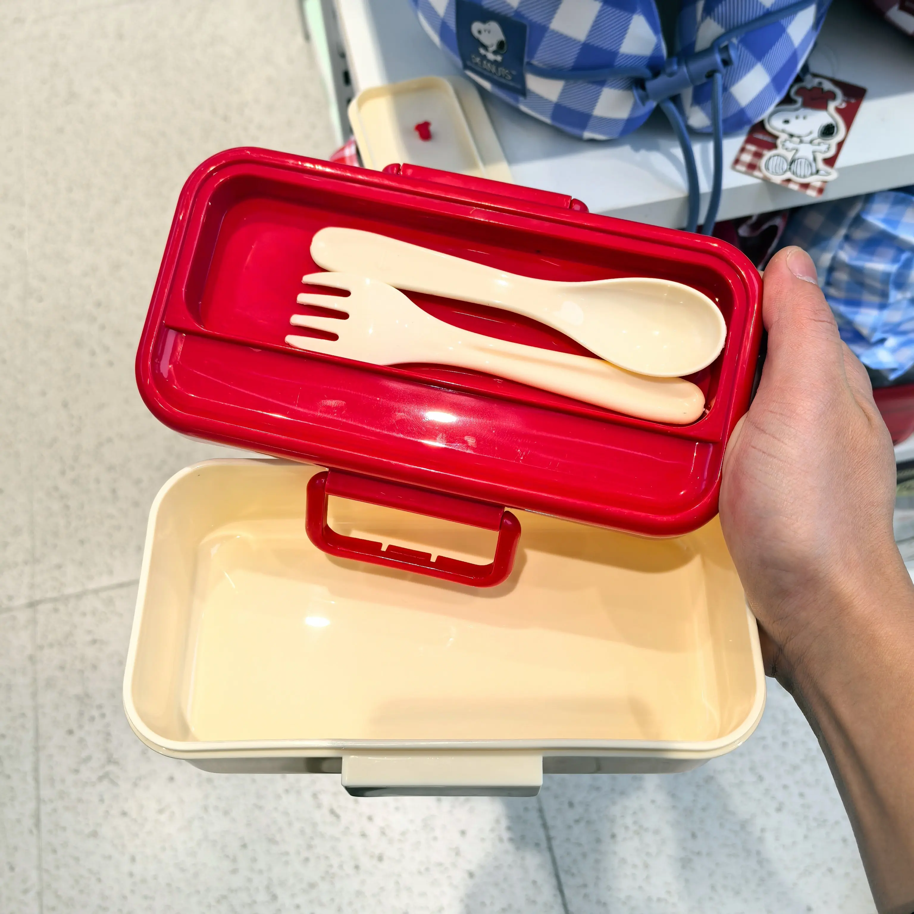 Cute Snoopy Lunch Container, Plaid Pattern Bento Box Set with Fork Spoon, Insulated Leak Proof Bag for Picnic Work, Anime Gift