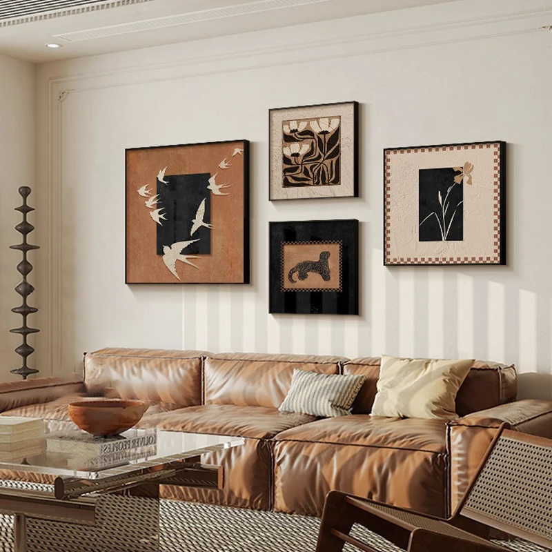 Retro Painting Nordic Luxury Abstract Calligraphy Vintage Simple Wall Decoration Living Room Elegant Aesthetic Wall Decor Art