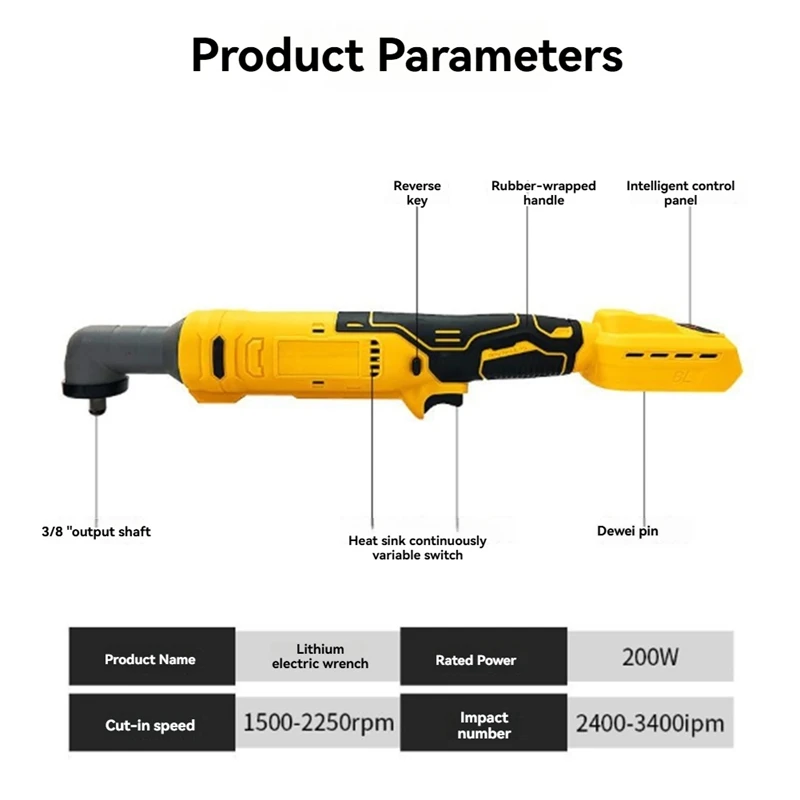 For Dewalt 18V 20V Battery 90° Angle Brushless Electric Ratchet Wrench 3/8\'\' 1/2\'\' Removal Nut Car Repair Power Tools