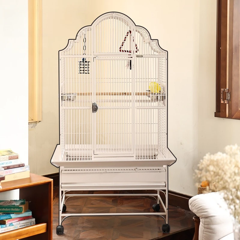 

Parrot Big Bird Cage Metal Luxury Villa Square Tube Iron Cage Can Open Top Arc Top Pump Splash Proof GC6