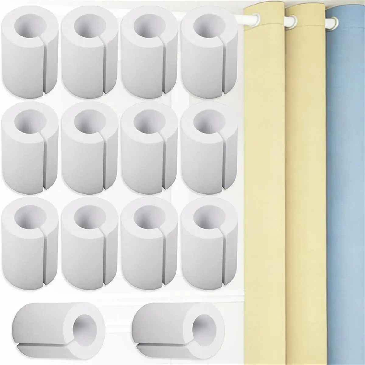 Utility Design 14 Pack EVA Foam Curtain Spacers - 85 mm White Curtain Shaper for Drapes, Fits Up to 1.57″ Rod Diameter