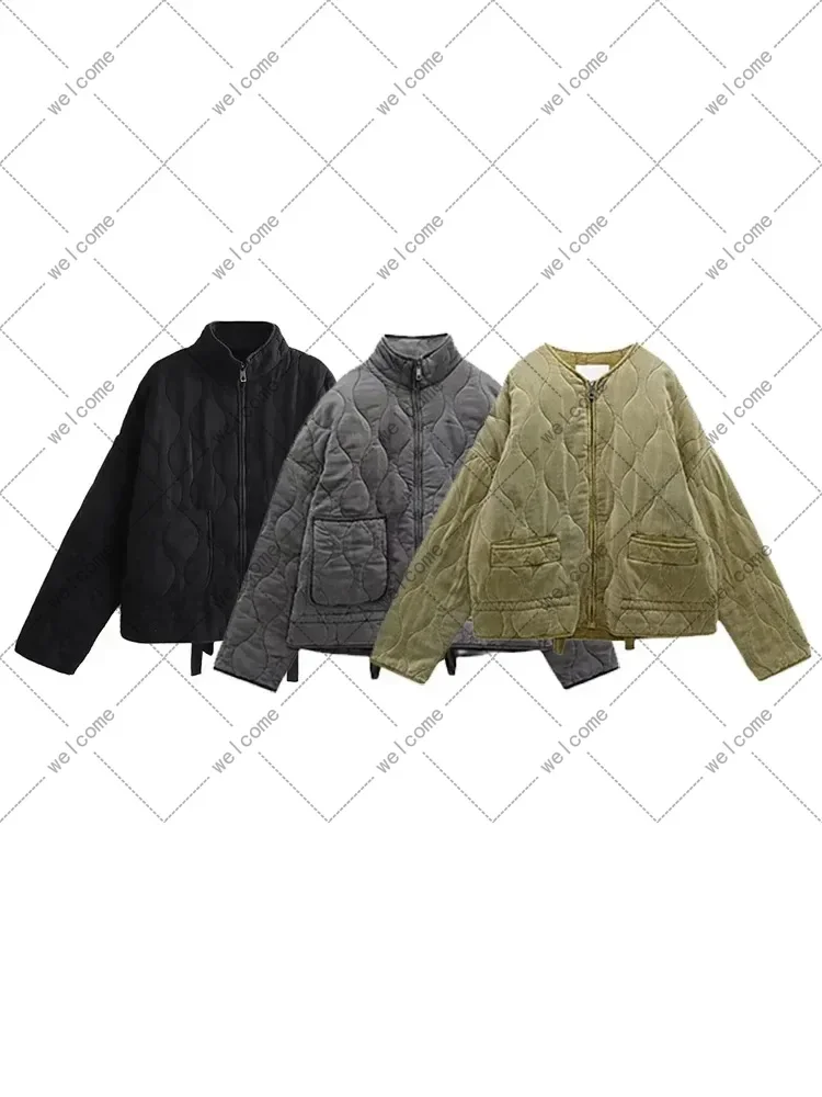 Chaqueta cálida con cremallera para mujer, Abrigo acolchado de manga larga con cuello redondo, Tops de moda, Color sólido, otoño e invierno, nuevo