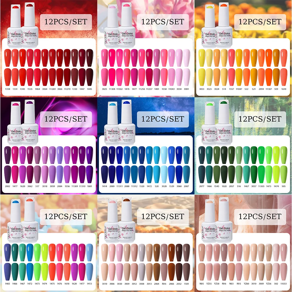 Clou Beaute 12pcs TPO & HEMA FREE Nail Gel Polish Set Red Pink Nude Green Yellow Purple UV Gel Nail Semi Permanent Nail Varnish