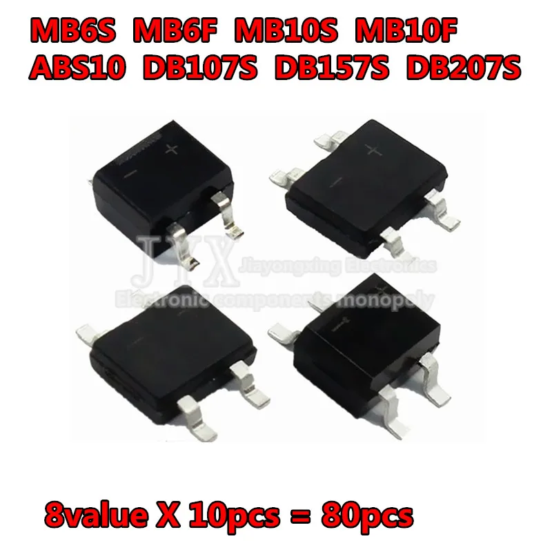 8value*10pcs=80pcs  Bridge Rectifier Assorted Kit  contains MB6S MB6F MB10S MB10F ABS10 DB107S DB157S DB207S