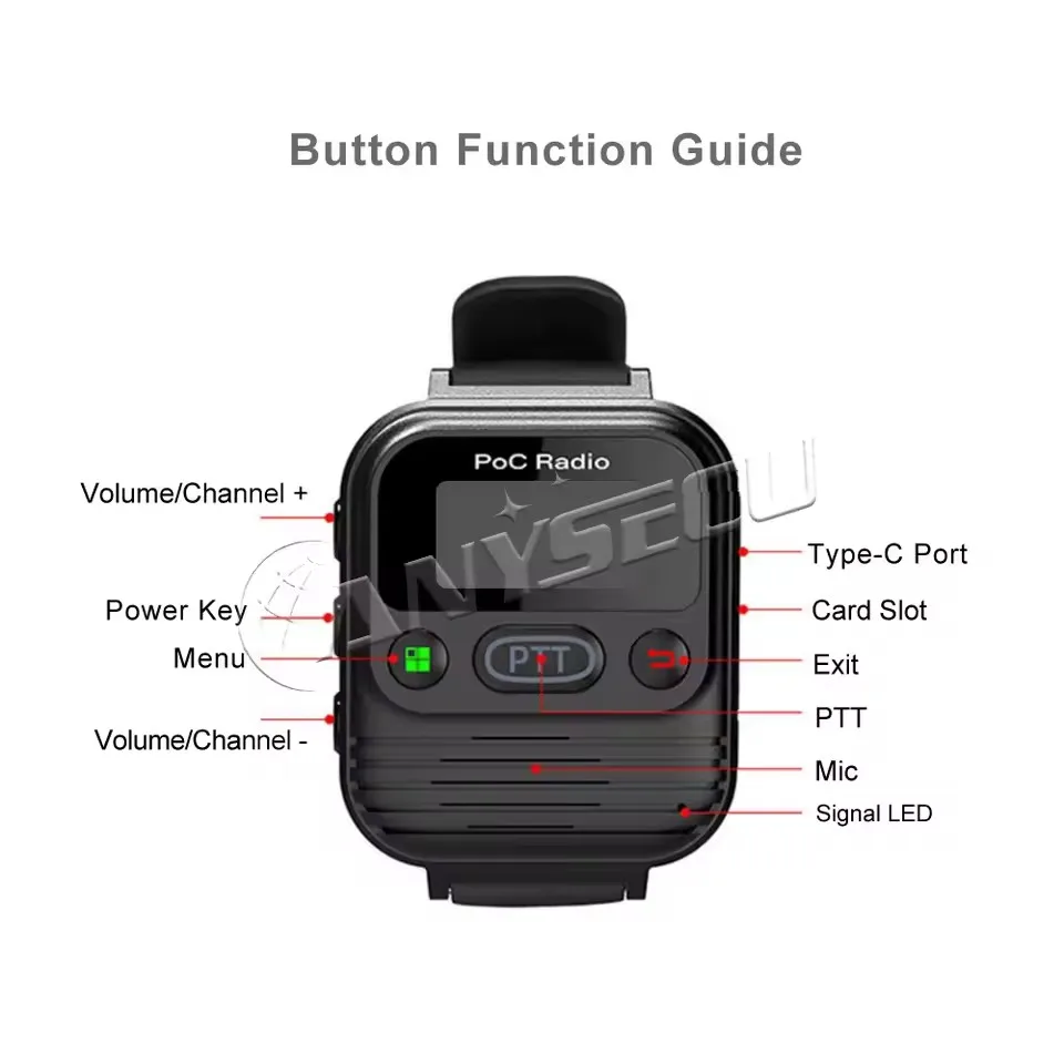 New Anysecu M2 4G Radio Watch PTT Direct Talk RTOS System Work With Global-PTT Mini LTE Walkie Talkie