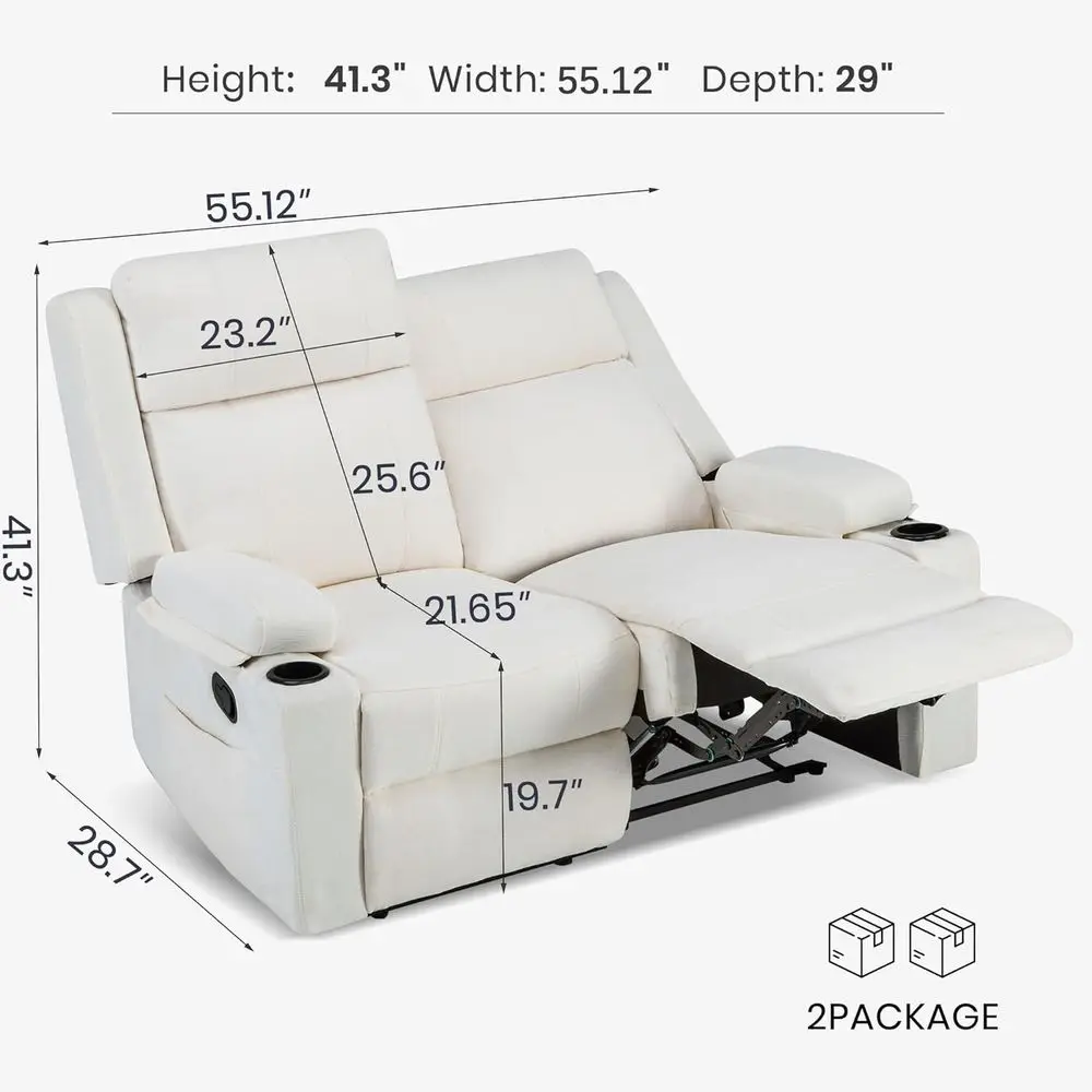 55RV Loveat Recliner – Space-Saving Doule Reclining RV Soa, Compact Theater ating with Cup Holders & Storaket, eiChenille Couch
