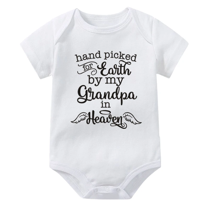 Hand Picked for Earth By My Grandma/Grandpa In Heaven Fashion Infant Newborn Baby Girl Boy Romper Short Sleeve Playsuit Outfit