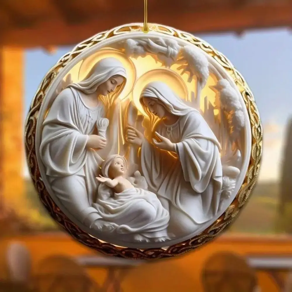 Religious Art 2D Flat Jesus Birth Pendant Acrylic Relief Effect Sign Nativity Scene Decoration Ornaments Hanging Pendant