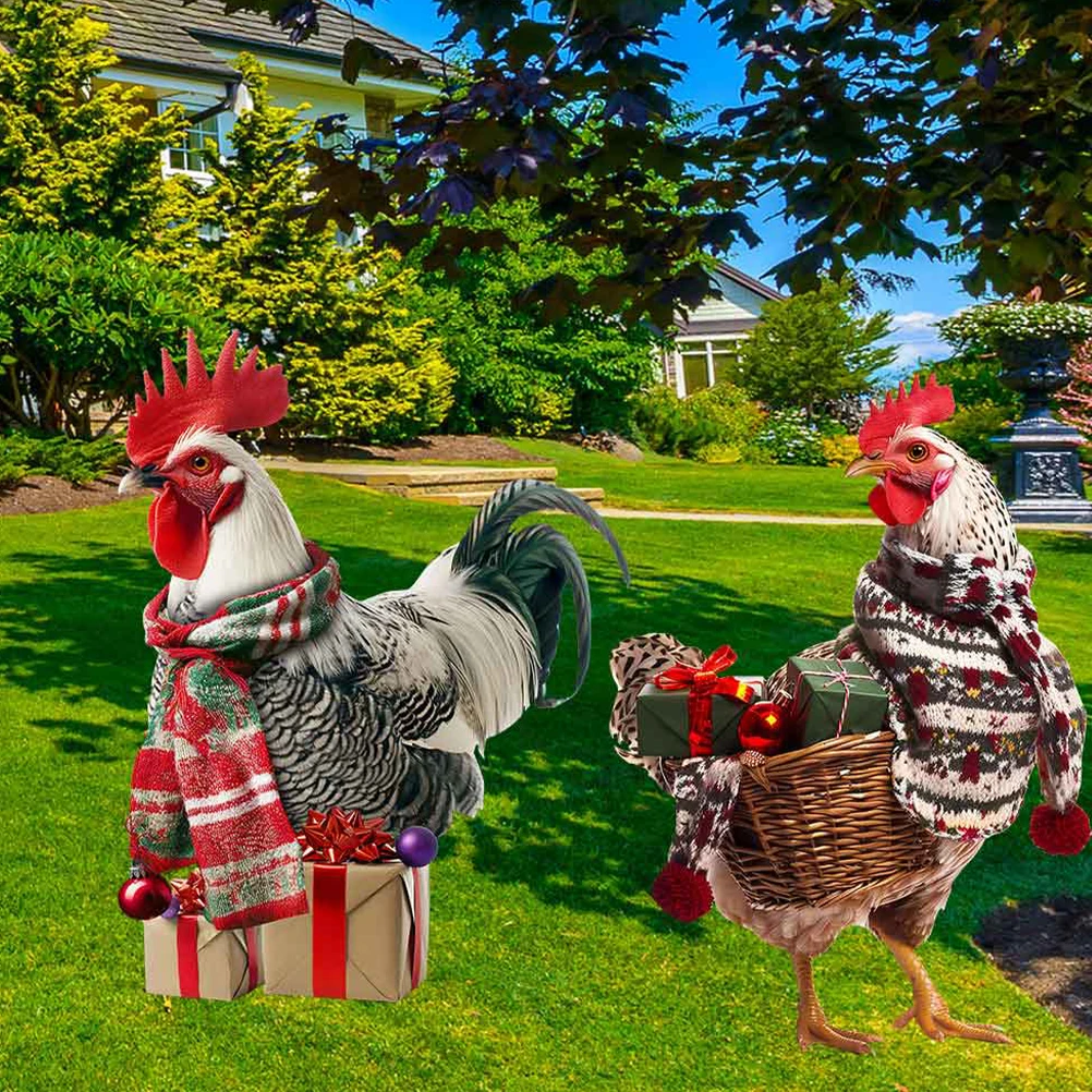 

Rooster Garden Stake Metal Yard Art Lawn Ornament Christmas Decoration Simulation Rooster Insert Garden Ornaments Outdoor Decor