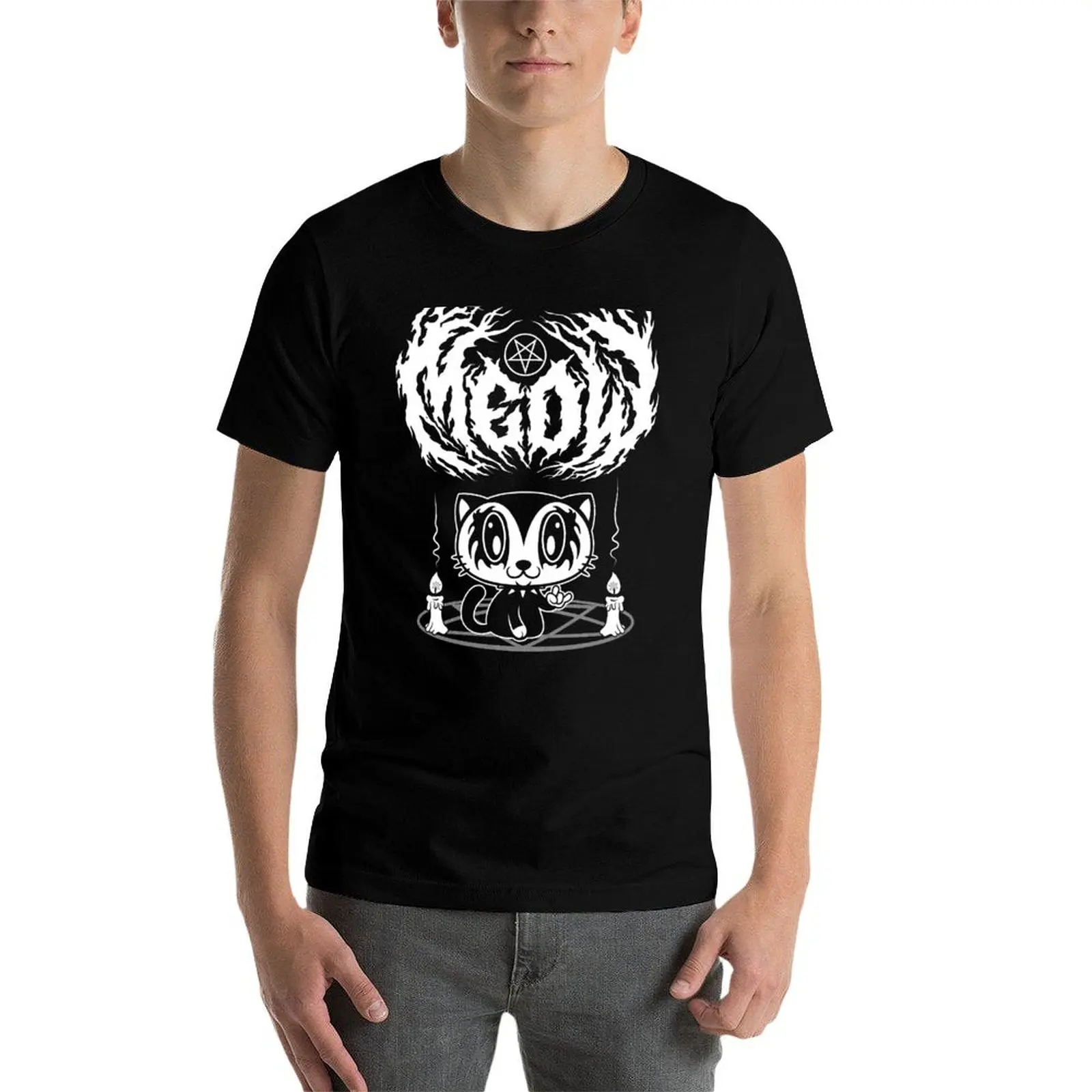 Meow Kawaii Kitty - Black Metal Logo - Creepy Cute Cat - Funny Goth T-Shirt anime t shirts Louboutins funny t shirts for men
