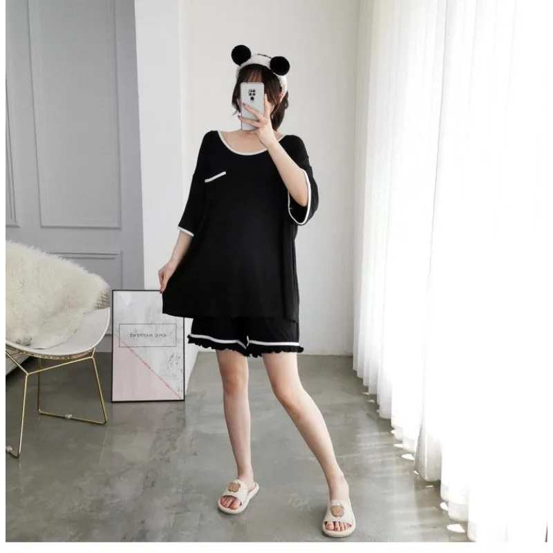 Summertime Simple Backless Pajamas Female Extra Large Short-sleeved T-shirt Shorts Two-piece Set Loose Loungewear Pijamas Women