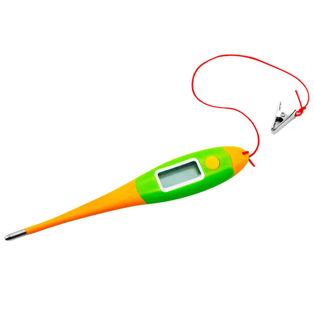 獣医用体温計 デジタル 豚 牛 羊 犬用 LCDディスプレイ付き 正確な温度測定 オレンジ