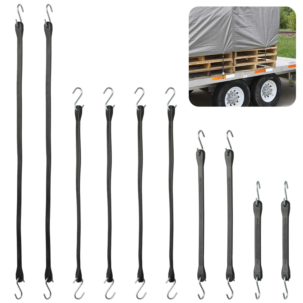 10Pcs Multiple Size Rubber Bungee Cords 100% EPDM Rubber Straps with 1.5X Max Stretch Heavy Duty Tie Down Cords For Cargo Tarps