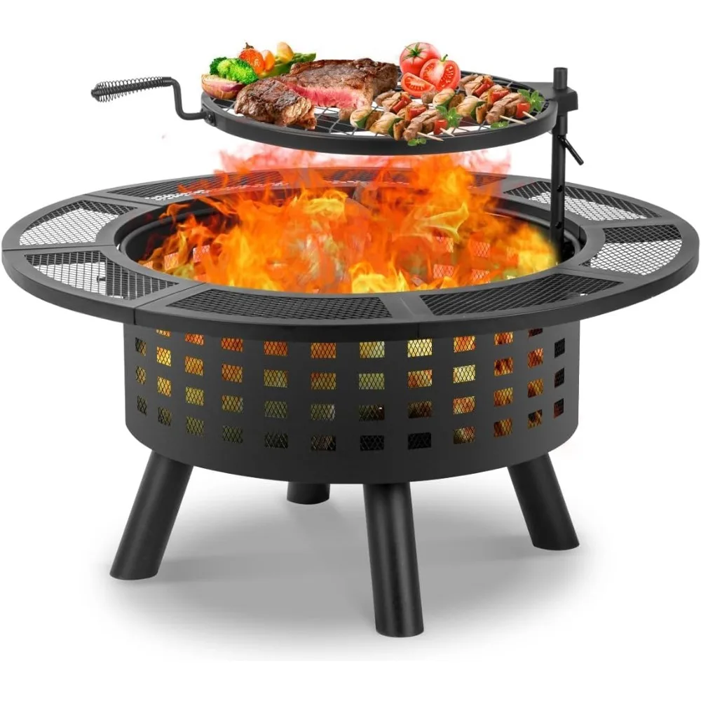 36 inch Outdoor Fire Pit with Grill, Wood Burning Firepit,for Family Gatherings Camping, Backyard, Patio,BBQ,Bonfire 2024