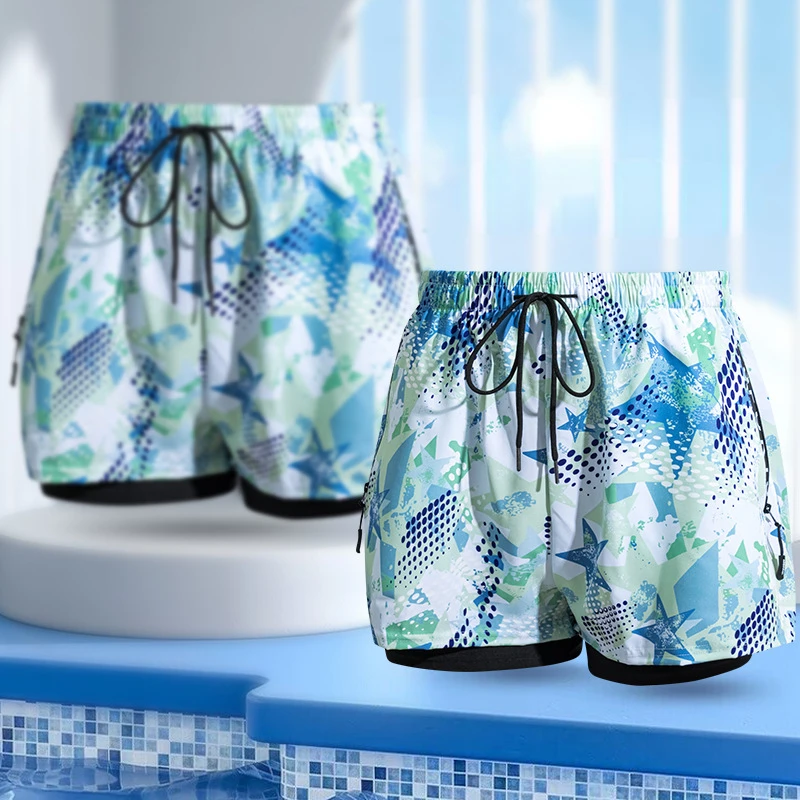 

2025 New Summer Men Swimming Short Pants Breathable Waterproof Swimsuit Outdoor Beach Quick-drying Drawstring Man Swim Clothing