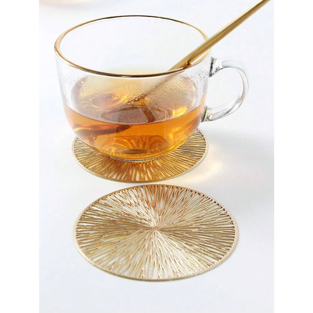 

1/5/10pcs Gold Color Hollow Out Pvc Non-Slip Coaster, Heat Resistant, Easy To Clean And Wash, Suitable For Daily Tableware, Holidays, Parties, Bars Decoration