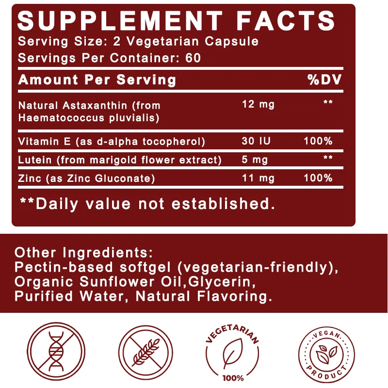 Astaxanthin Complex Capsules 12mg for Brain, Heart, Joint Bone, Eye, Skin, Immune System Health
