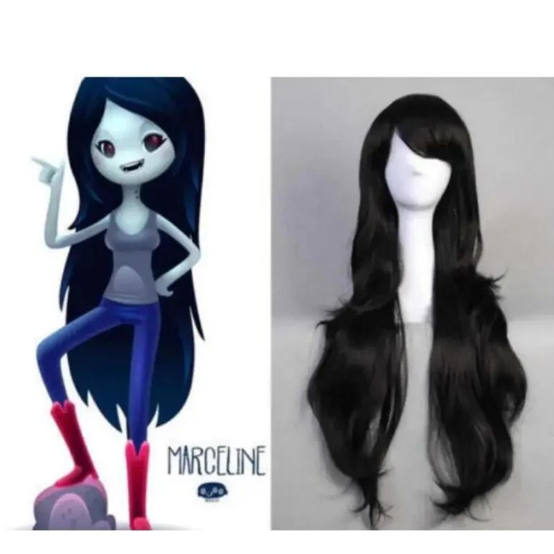 Wig Adventure time Marceline the Vampire Queen long Black wavy curly Cosplay Wig