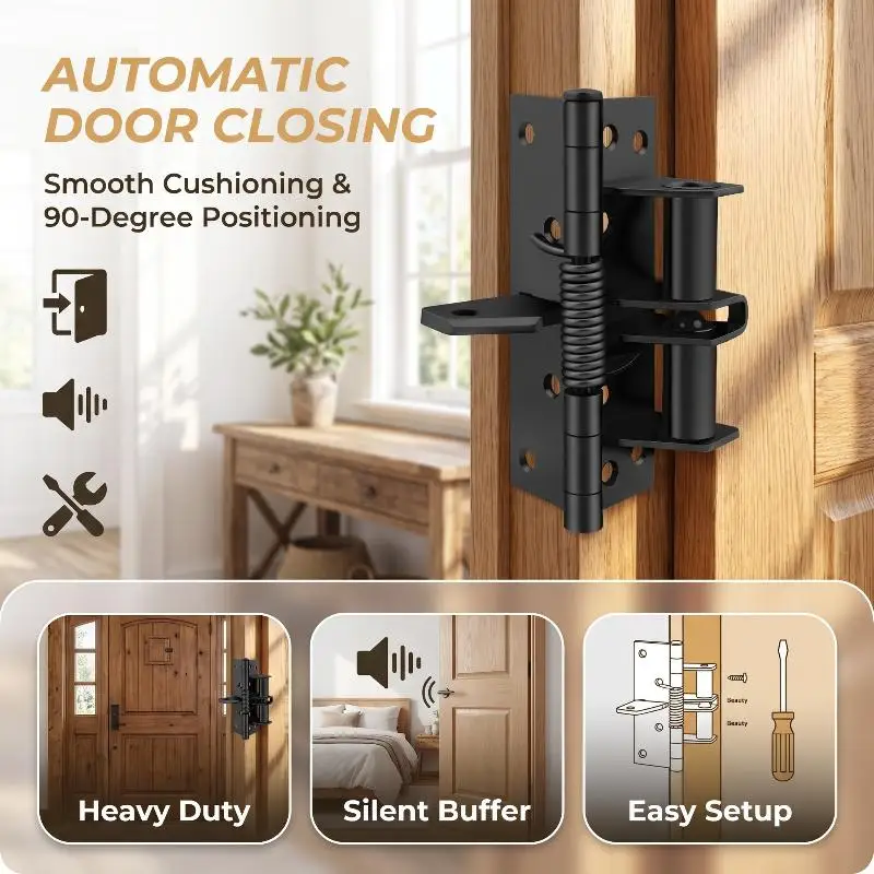 1/2/3/4pcs New 3 In 1 Automatic Self Closing Door Hinges With Positioning 90 Degrees Integrates Spring Hinge, Door Closer