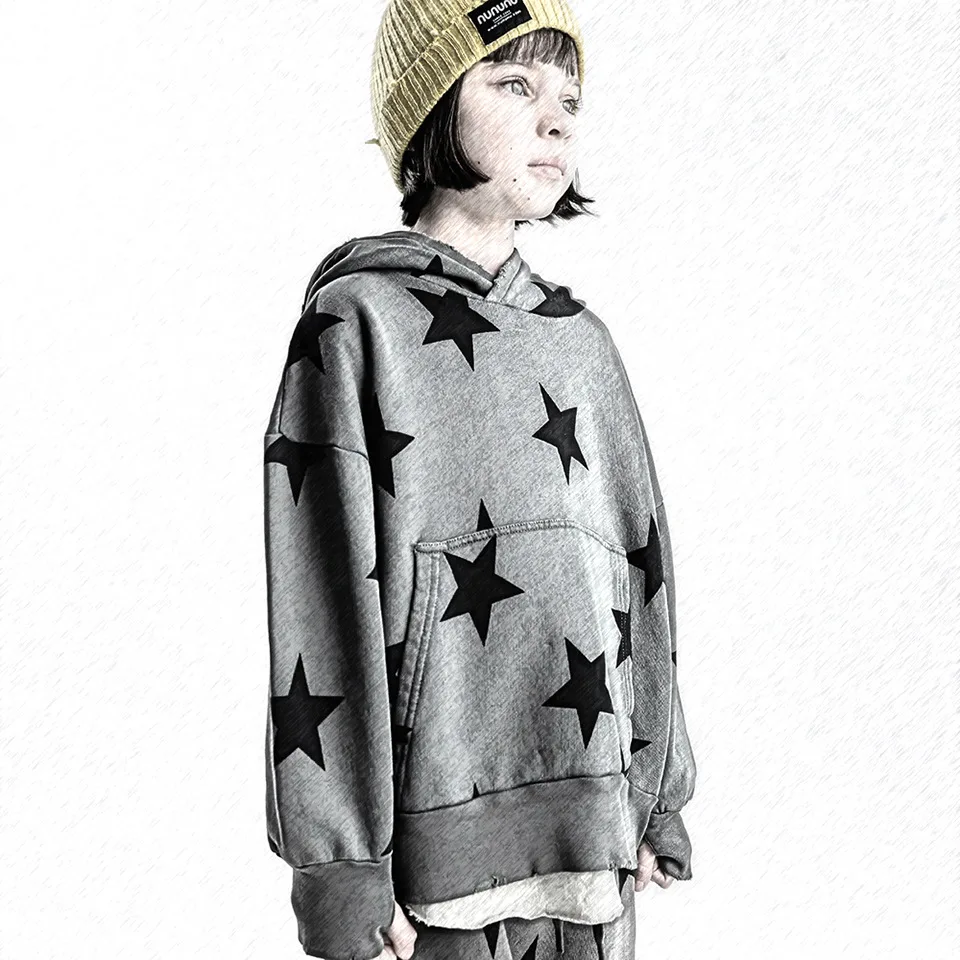 In stock 23 autumn and winter new children's clothing nu jacket five pointed star zipper sweater vest hooded sweatshirt for boys