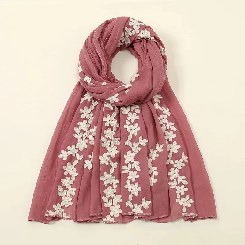 

Fashion Embroidery Floral Long Scarf Hijab Woman Shawl Summer Solid Color Wraps For Ladies Casual Stole Headband