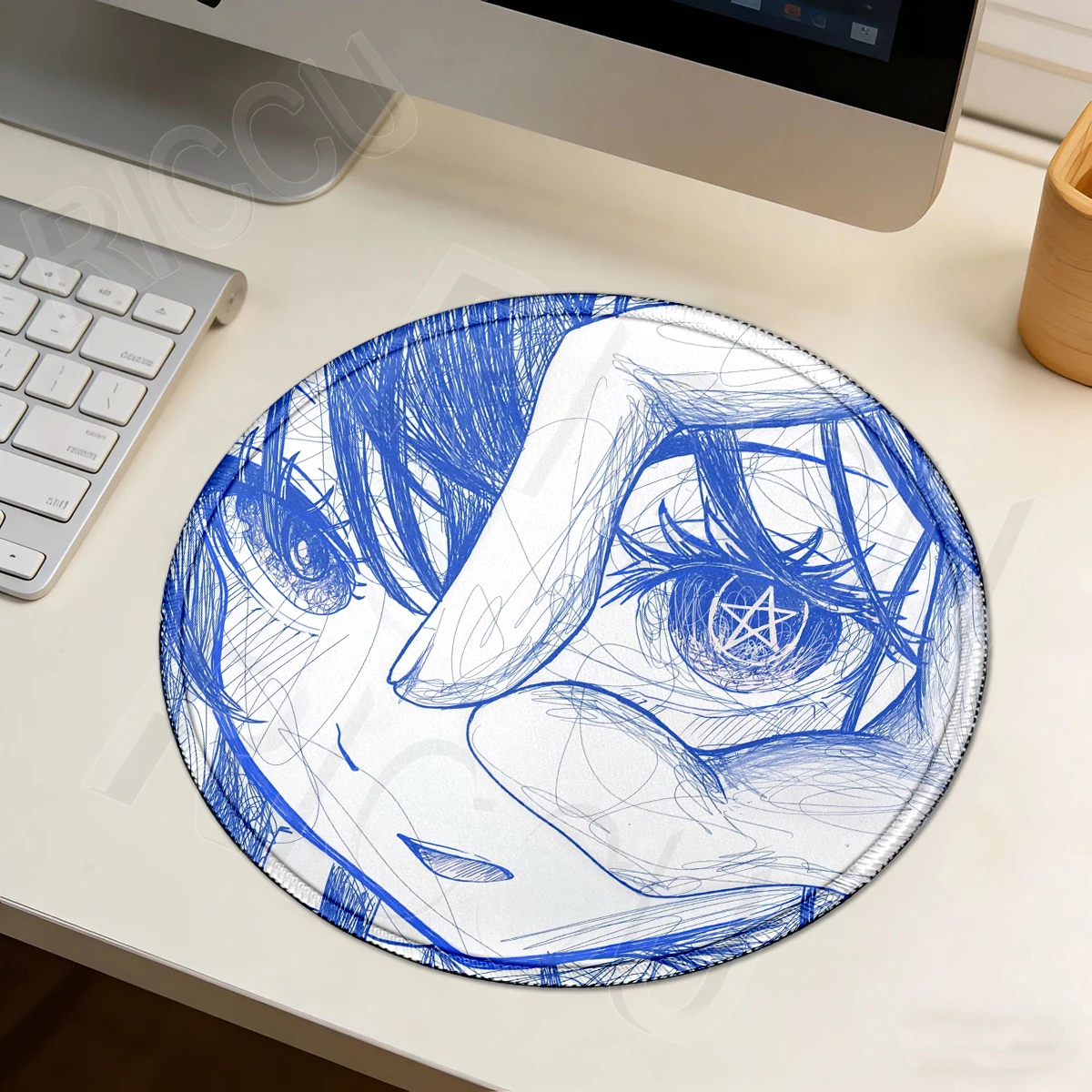 Anime Girl Aesthetics Mouse Pad PC Accessories Office Rubber Black Mousepad Round Decort Playpad Speed Gaming Keyboard Desk Mat