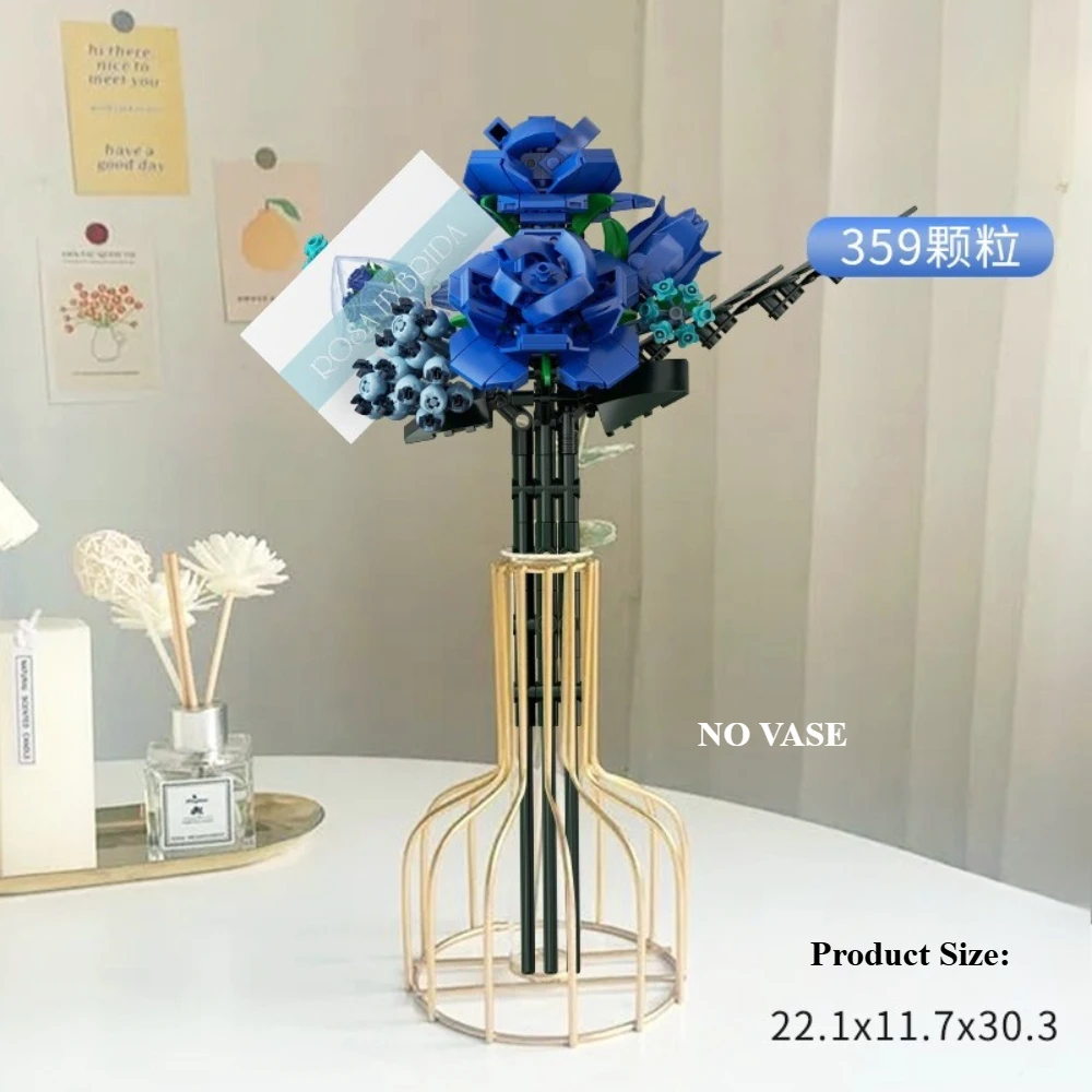 MOC ブルーミングブルーレッド悪魔ローズフラワービルディングブロックセット結婚式不滅のおもちゃ子供の誕生日バレンタインデーのギフト