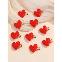 10pcs/Set Girls Valentine's Day & New Year Red Heart Hair Clips Set, Suitable For New Year Decoration And Daily Decoration - Image 6