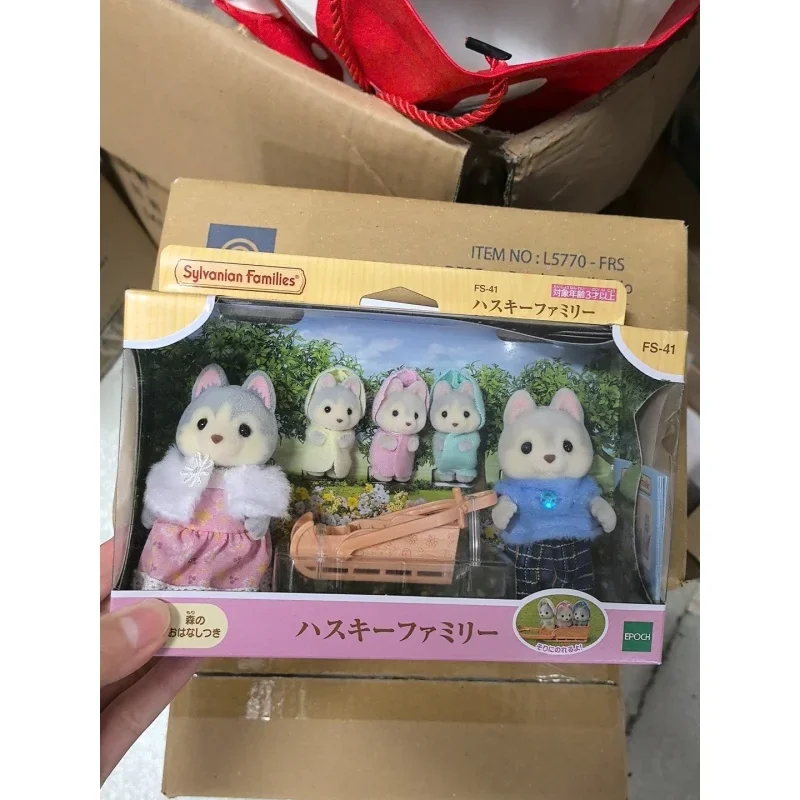 シルバニアファミリー ドールハウス 家具 おもちゃ 女の子 本物のテルヌリン ハスキー カップルと 3 人の赤ちゃん 森の家族 ミニチュア食品