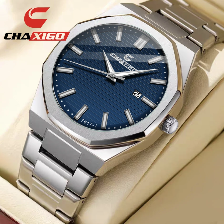 

CHAXIGO Men's Classic Business Stainless Steel Watch with Luminous Hands High-Resolution Mineral Crystal Office Watch