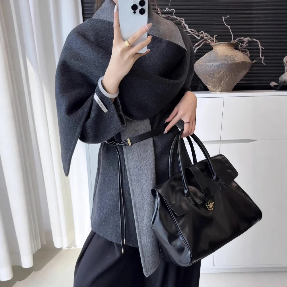 TWOTWINSTYLE Solid Spliced Shawl Jacket Female O Neck Long Sleeve Loose Elegant Irregular Women's Jackets Autumn Fashion Style