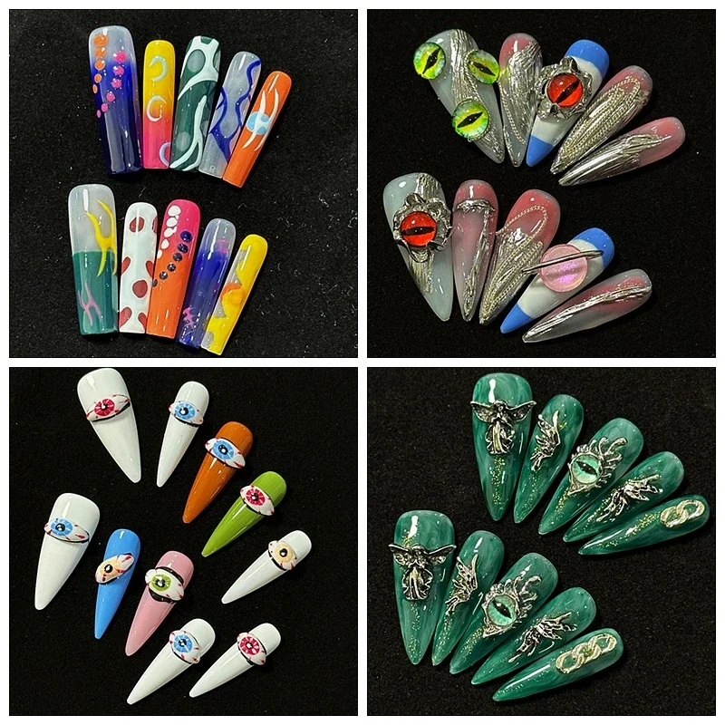 

Handmade Y2K Long Decorated False Nail Tips Press On Nails Reusable Stick-on Nails Art Full Cover Short Fake Nail With Glue Gift