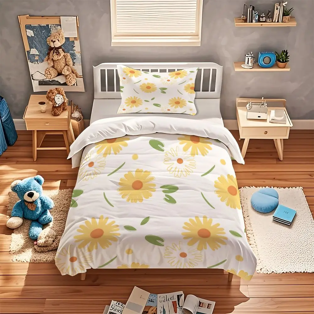 Cute Daisy Digital Print Duvet Cover Set Comforter Cover Bedding Set No Filler Cottage Dorm Teen Bedroom Decor