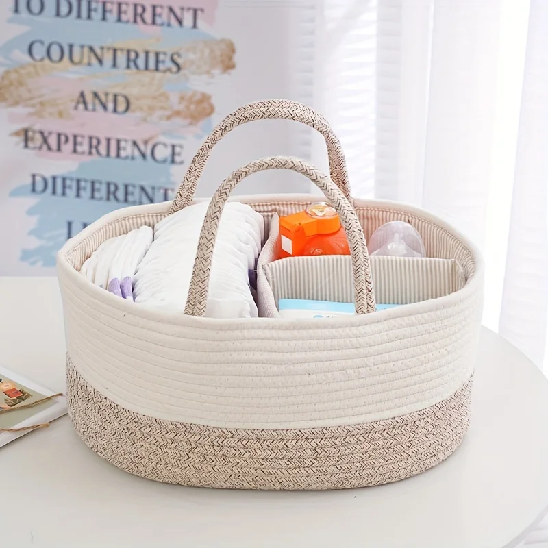 Diaper Caddy Organizer for Baby, Cotton Rope Weave Baby Gift Basket, Portable Diaper Organizer, Baby Shower Gifts for Newborn