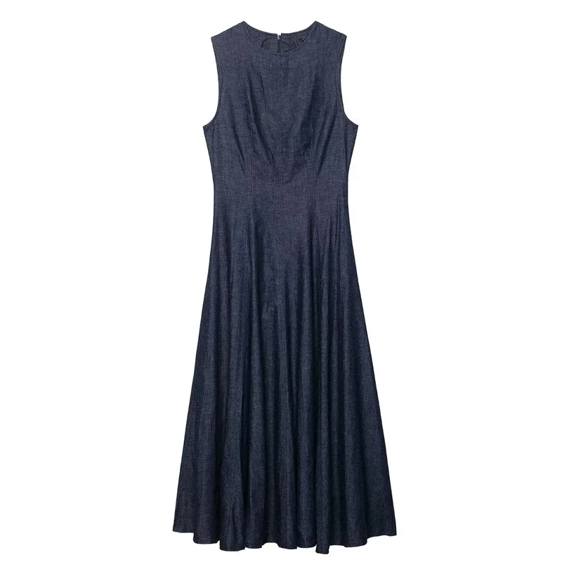 New slim fit fashion retro denim Midi dress