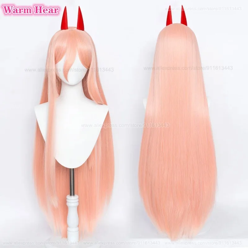 x;3,f6'b7\g, Power Synthetic 100cm Long Orange Pink Straight Hair Cosplay Anime Wigs Horn Heat Resistant H5;h7'b8\f,4/ view 3