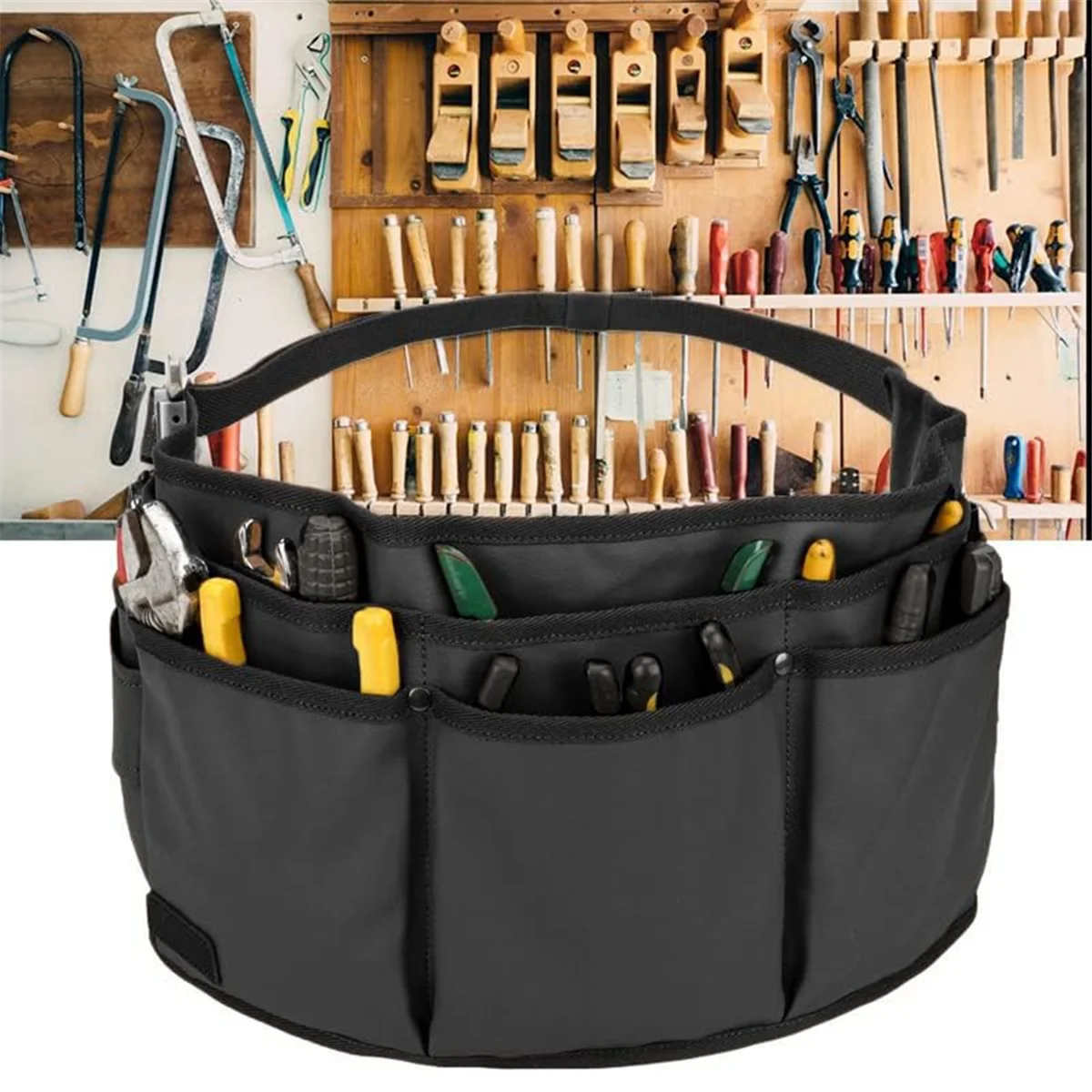 AA98 Tool Belt Pouches for Men Utility Belt Electrician Tool Bag Canvas Gardening Waist Tool Pouch with 13 Pockets Black view 6